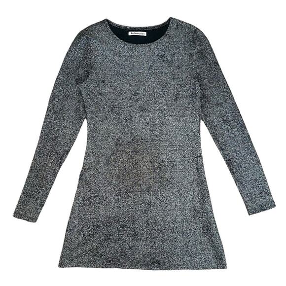 Reformation Women’s Riley Long Sleeve Metallic Silver Black Glitter Mini Dress M - Picture 15 of 16